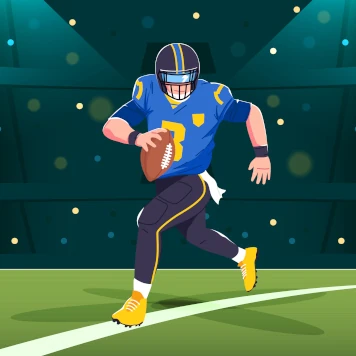 Football Quarterback running with the ball.